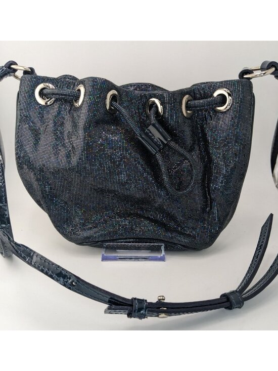 Maria Mini Bucket Bag | Christy Ng International Pte. Ltd De Maria Navy Prismatic Mini Bucket Bag With Adjustable Strap & Drawstring Closu